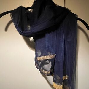Elegant Navy Blue Scarf with Gold Accents
